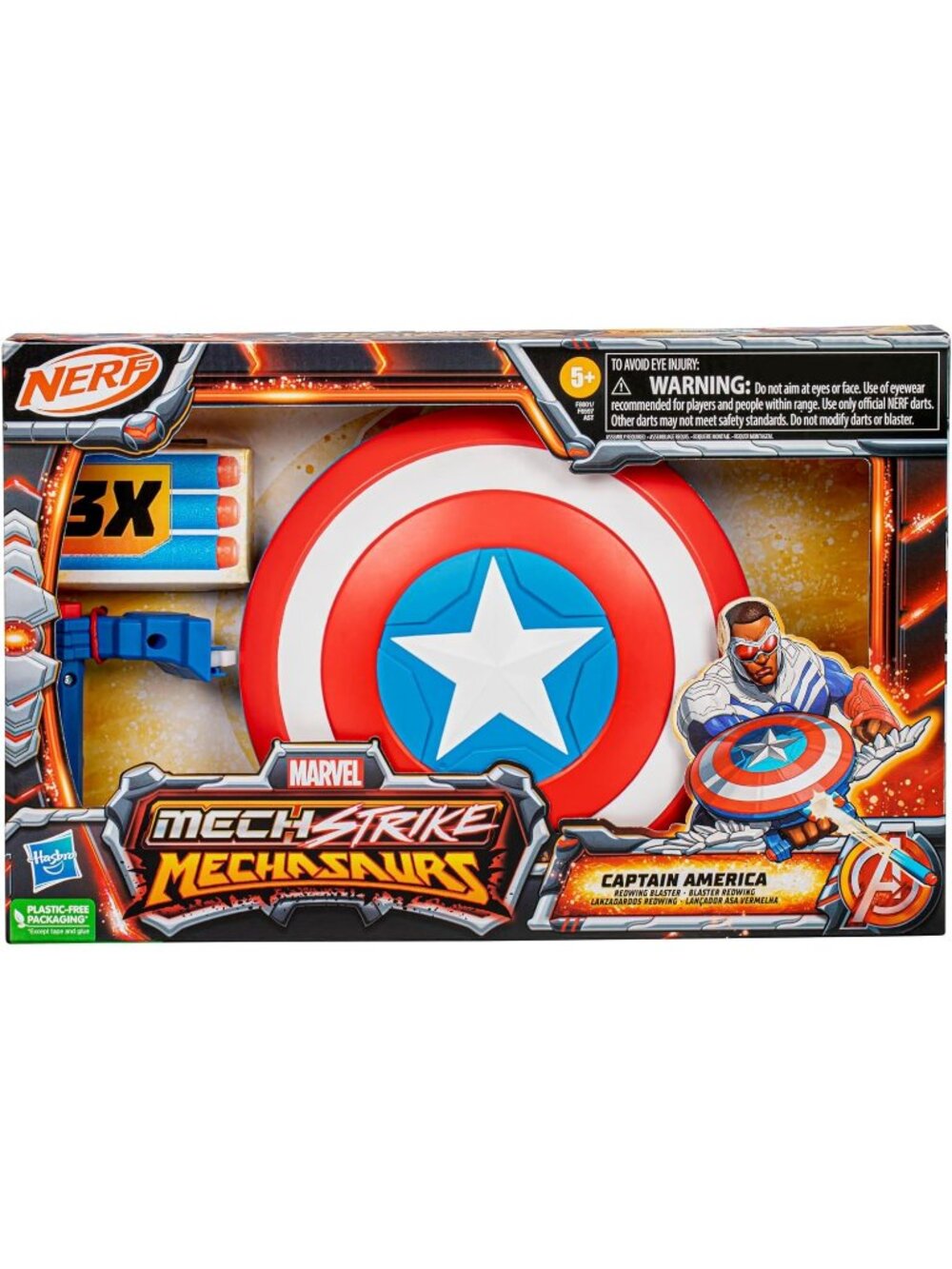 Marvel Captain America Redwing Shield & Nerf Blaster Toy Ages 5+ Adjustable Stra